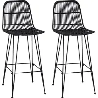 vidaXL Barkruk 2 pcs Zwart 44 x 55 x 109 cm Riet en Staal