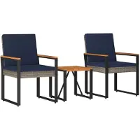vidaXL Tuinmeubels set, 3 stuks, grijs en marineblauw, polyrotan