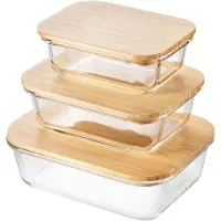 Core Meal Prep Bakjes Glas - vershoudbakjes glas - mealprep bakjes Glas - set van 3 - luchtdichte lunchbox - Bruin/Transparant - 20cm x 15cm x 7cm