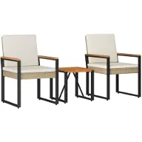 vidaXL Buitenmeubels set 3 st Beige en Crème Wit poly rattan