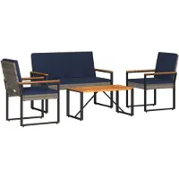 vidaXL Buitenmeubels set 4 st Grijs en Marineblauw poly rattan