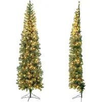 Costway 210 cm LED kerstboom, ruimtebesparende kerstboom met 450 takpunten, 150 LED's en een metalen voet, slanke kunstboom voor binnenshuis