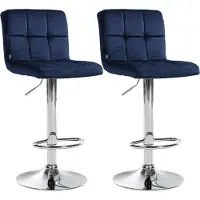 CLP Peru Set van 2 barkrukken - Met rugleuning - Voetsteun - Fluweel - Velvet - chroom/blauw