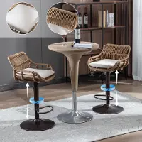 Great han 360 graden draaibare, in hoogte verstelbare barkrukken van riet, set van twee moderne barkrukken, geschikt voor keukens, eetkamers en bars. (Beige)