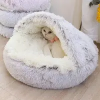 Markenlos Pluche dierenbed met afneembare hoes - Rond kattenbed - Huisdierenmatras - Warm nest, 2-in-1, geschikt voor kleine honden en katten - 40x40 cm