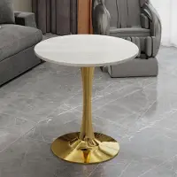 STILVORA Bijzettafel - Rond Marmerlook Blad - Voor Woonkamer En Eethoek - Kunstmarmer - Goud;Wit - 70 Cm