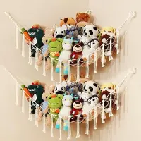 OEM Organizer voor knuffeldiertjes en pluche speelgoed, boho macramé knuffelhanger, 2-delige hangende speelgoedopberger voor kinderkamers.