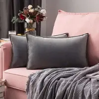 Ce - Decoratieve Aksamitne Kussenhoes - 30x50 cm - Set van 2 - Grijs
