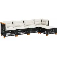 vidaXL 5-delige Loungeset met kussens poly rattan zwart