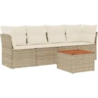 vidaXL 5-delige Loungeset met kussens poly rattan beige