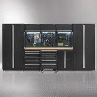 Datona Werkplaatsinrichting PREMIUM met eiken werkblad 385 cm breed - Zwart
