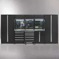Datona Werkplaatsinrichting PREMIUM met RVS werkblad 385 cm breed - Zwart