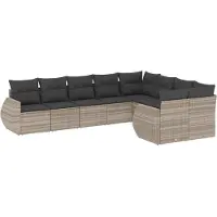 vidaXL 9-delige Loungeset met kussens poly rattan lichtgrijs