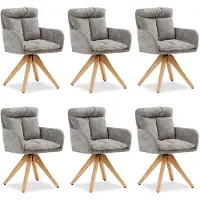 Homestyle4u Eetkamerstoelen van Linnen - 6 Stoelen - met armleuningen - draaibaar - Grijs