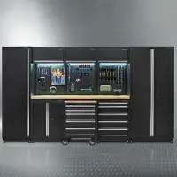Datona Werkplaatsinrichting PREMIUM met eiken werkblad 350 cm breed - Zwart