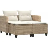 vidaXL Tuinbank 2-zits met voetenbanken poly rattan beige