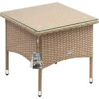 Casaria Polyrotan Bijzettafel Grijs-Beige 50x50x45cm