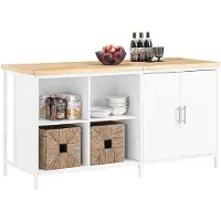 SoBuy Îlot Cuisine Bois Hévéa 170x60x89 Blanc