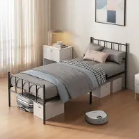KUTAS Metalen Bed 90x200 cm - Met Hoofd- & Voeteneinde - Extra Stevig - Grote Opbergruimte - Eenvoudig te Monteren - Lattenbodem - Zwart
