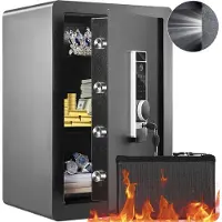 Happyment Elektrische Veiligheidskluis Deluxe – Vingerprintherkenning – Brandwerend – Met alarm – Cijferslot en sleutel – 62 liter – Zwart