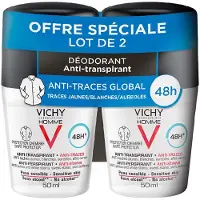 VICHY Homme Deodorant 48h Antitranspirant Roll-On, 2 x 50ml