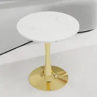 STILVORA Bijzettafel - Rond Marmerlook Tafelblad - Voor Woonkamer Eethoek En Loungehoek - Kunstmarmer - Goud;Wit - 70 Cm