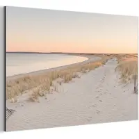 MuchoWow Aluminium schilderij 180x120 cm - Wanddecoratie metaal - Kustlijn - Horizon - Hek - Metalen muurdecoratie woonkamer - Decoratie industrieel - Foto op dibond - Industriële accessoires slaapkamer