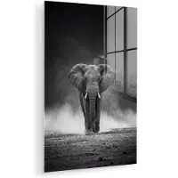MuchoWow Glasschilderij 100x150 cm - Schilderij acrylglas - Olifant - Zwart - Wit - Rook - Foto op glas - Muurdecoratie woonkamer - Wanddecoratie slaapkamer - Schilderijen