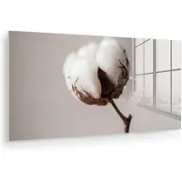 MuchoWow Glasschilderij 120x60 cm - Schilderij acrylglas - Katoenbol - Minimalistisch - Wit - Foto op glas - Muurdecoratie woonkamer - Wanddecoratie slaapkamer - Schilderijen