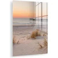 MuchoWow Glasschilderij 30x40 cm - Schilderij acrylglas - Pier - Zonsondergang - Strand - Foto op glas - Muurdecoratie woonkamer - Wanddecoratie slaapkamer - Schilderijen