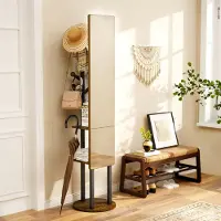 STILVORA Kapstokspiegel – 360 Graden Draaibaar – Spiegelvlak 135 x 30 cm – Spaanplaat En Staal – Zwart Bruin – Voor Slaapkamer En Hal