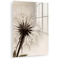 MuchoWow Glasschilderij 120x160 cm - Schilderij acrylglas - Paardenbloem - Minimalistisch - Wit - Foto op glas - Muurdecoratie woonkamer - Wanddecoratie slaapkamer - Schilderijen