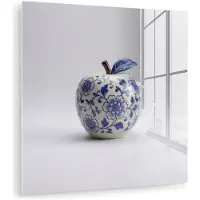 MuchoWow Glasschilderij 90x90 cm - Schilderij acrylglas - Appel - Blauw - Klassiek - Foto op glas - Muurdecoratie woonkamer - Wanddecoratie slaapkamer - Schilderijen
