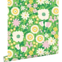 ESTAhome behang retro bloemen groen en geel - 50 x 900 cm - 132157