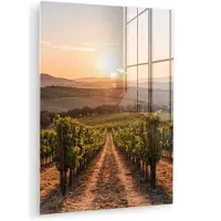 MuchoWow Glasschilderij 120x160 cm - Schilderij acrylglas - Wijngaard - Zonsondergang - Landschap - Foto op glas - Muurdecoratie woonkamer - Wanddecoratie slaapkamer - Schilderijen
