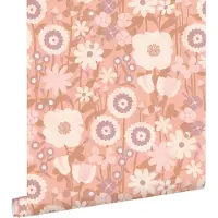 ESTAhome behang retro bloemen roze, paars en beige - 50 x 900 cm - 132159