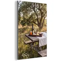 MuchoWow Aluminium schilderij 120x180 cm - Wanddecoratie metaal - Picknick - Wijn - Kaasplankje - Metalen muurdecoratie woonkamer - Decoratie industrieel - Foto op dibond - Industriële accessoires slaapkamer