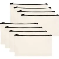 LONGZIMING - DIY Blanco Stoffen Etui Set - 8 Stuks Canvas Pennenzakken Met Rits - Schilderbare Stoffen Etui Voor Knutselen, Tekenen En Make Up Opbergen - 21 x 12 cm
