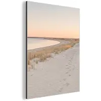 MuchoWow Aluminium schilderij 60x80 cm - Wanddecoratie metaal - Kustlijn - Horizon - Hek - Metalen muurdecoratie woonkamer - Decoratie industrieel - Foto op dibond - Industriële accessoires slaapkamer