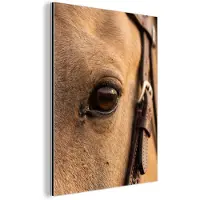MuchoWow Aluminium schilderij 120x160 cm - Wanddecoratie metaal - Paard - Oog - Bruin - Metalen muurdecoratie woonkamer - Decoratie industrieel - Foto op dibond - Industriële accessoires slaapkamer