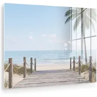 MuchoWow Glasschilderij 160x120 cm - Schilderij acrylglas - Palmbomen - Pad - Horizon - Foto op glas - Muurdecoratie woonkamer - Wanddecoratie slaapkamer - Schilderijen