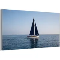 MuchoWow Aluminium schilderij 40x20 cm - Wanddecoratie metaal - Zeilboot - Zee - Blauw - Metalen muurdecoratie woonkamer - Decoratie industrieel - Foto op dibond - Industriële accessoires slaapkamer