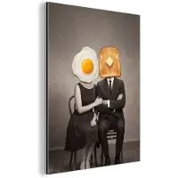 MuchoWow Aluminium schilderij 120x160 cm - Wanddecoratie metaal - Ontbijt - Koppel - Ei - Brood - Metalen muurdecoratie woonkamer - Decoratie industrieel - Foto op dibond - Industriële accessoires slaapkamer