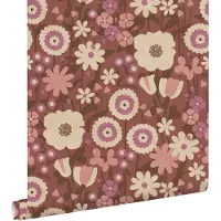 ESTAhome behang retro bloemen aubergine paars en roze - 50 x 900 cm - 132162