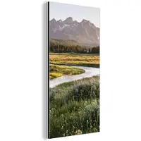 MuchoWow Aluminium schilderij 20x40 cm - Wanddecoratie metaal - Berglandschap - Rivier - Bos - Metalen muurdecoratie woonkamer - Decoratie industrieel - Foto op dibond - Industriële accessoires slaapkamer