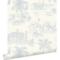 ESTAhome behang jungle dieren lichtblauw en wit - 50 x 900 cm - 132120