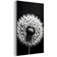 MuchoWow Aluminium schilderij 40x60 cm - Wanddecoratie metaal - Paardenbloem - Zwart - Wit - Metalen muurdecoratie woonkamer - Decoratie industrieel - Foto op dibond - Industriële accessoires slaapkamer