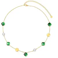CO88 Collection - 8CN-26511 - Dames Ketting Groen Cat Eye Goudkleurig - RVS Ketting - Cadeau voor Haar