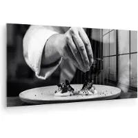 MuchoWow Glasschilderij 80x40 cm - Schilderij acrylglas - Chef - Garnering - Gerecht - Foto op glas - Muurdecoratie woonkamer - Wanddecoratie slaapkamer - Schilderijen