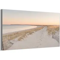 MuchoWow Aluminium schilderij 40x20 cm - Wanddecoratie metaal - Kustlijn - Horizon - Hek - Metalen muurdecoratie woonkamer - Decoratie industrieel - Foto op dibond - Industriële accessoires slaapkamer